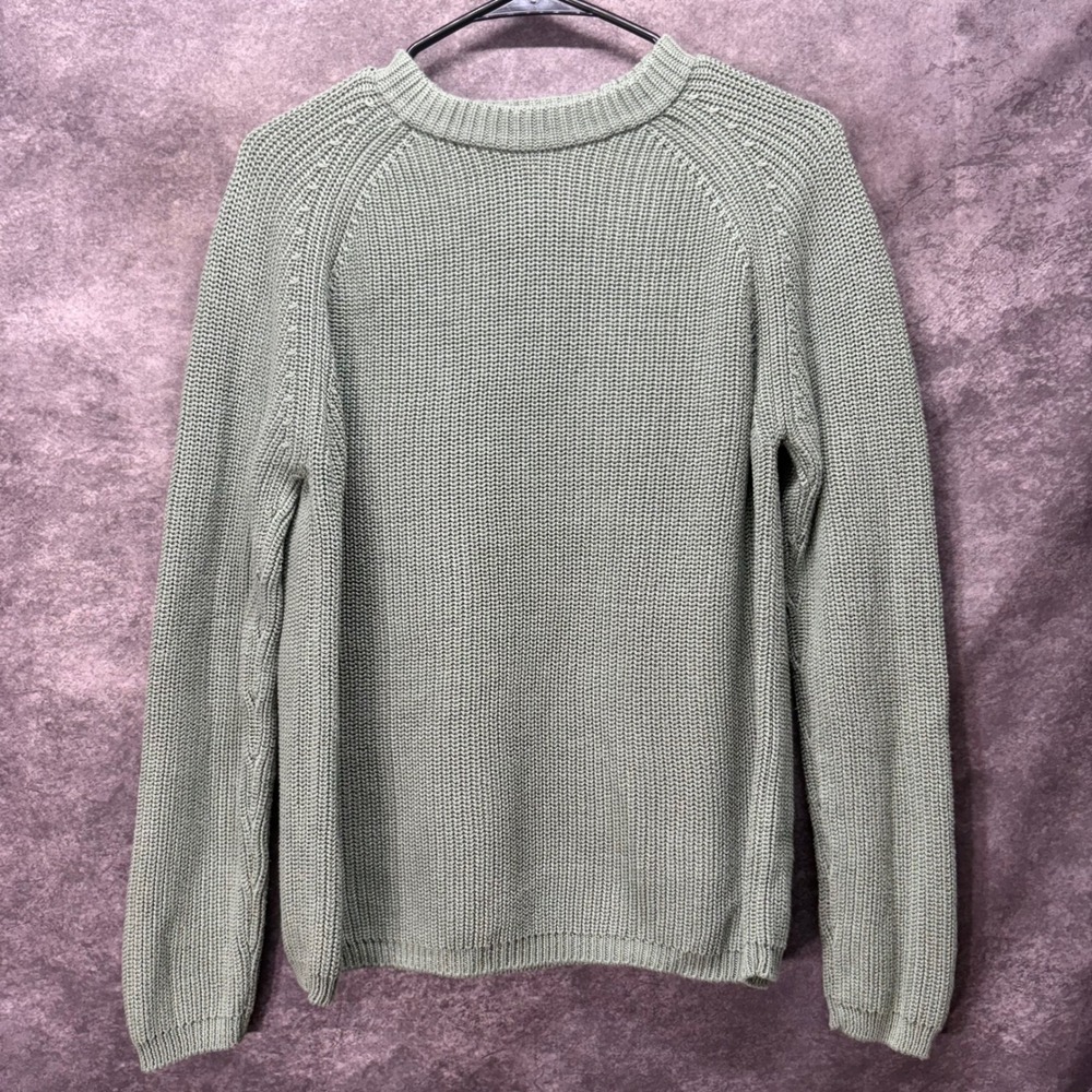 Pura Cashmere Sage Green 100% Supima Cotton Shaker Knit Crewneck Sweater Size M